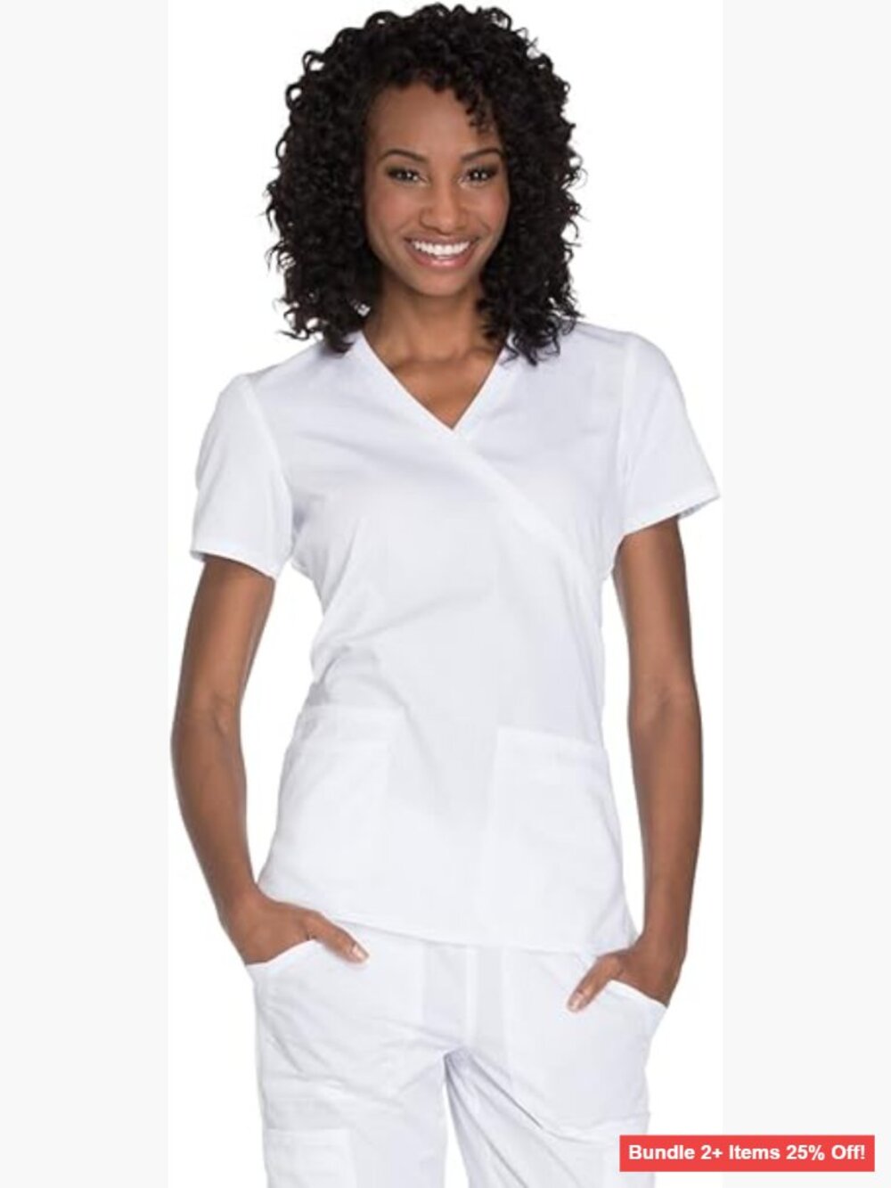 Mock Wrap V-Neck Scrub Top, Patch Pockets, XXL Plus, Medical Wear